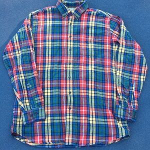 LL Bean Flannel Plaid Button Down Shirt L Red